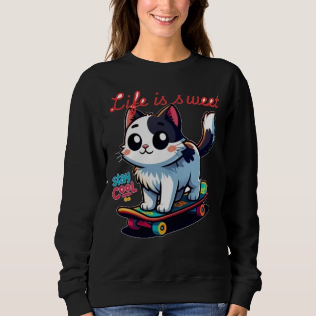Cute Cool Cat T-Shirt Sweatshirt (Front)