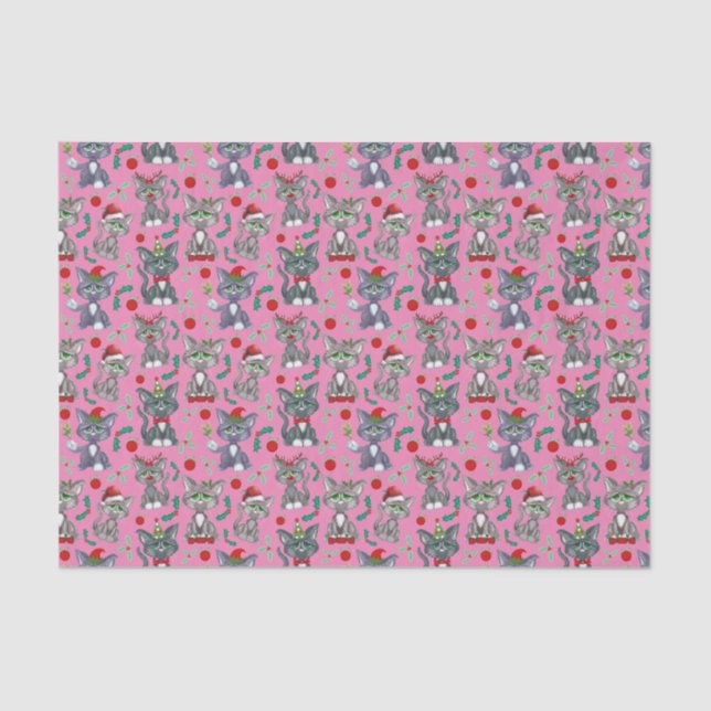 Cute Cool Christmas Cats in Pink Tissue Paper (Front)