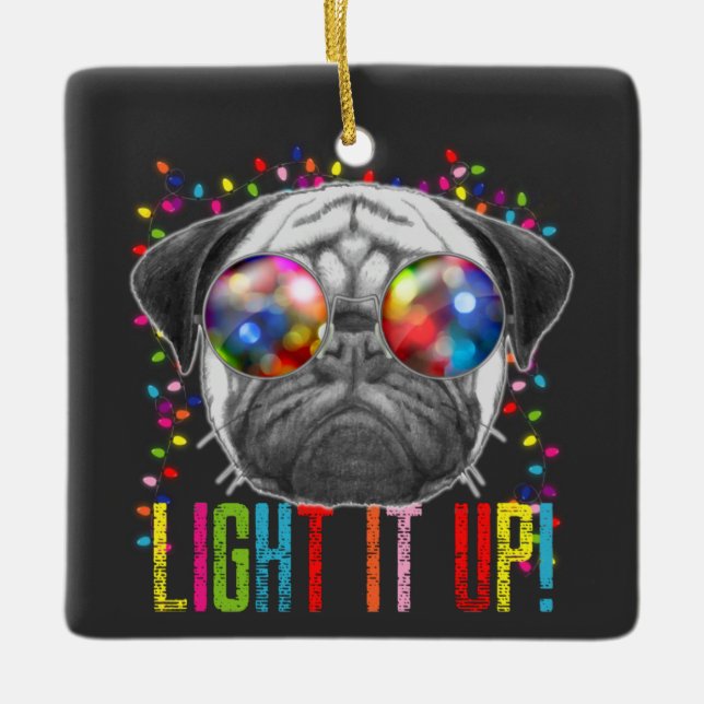 Cute & Cool Christmas Dog w/ Lights & Photo Ceramic Ornament (Front)