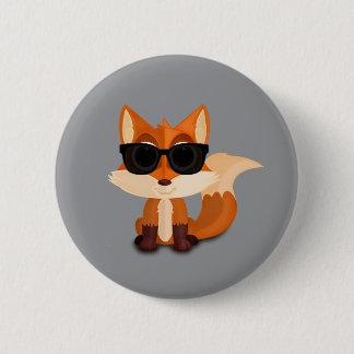 Cute Cool Fox with Sunglasses on Modern Grey 6 Cm Round Badge