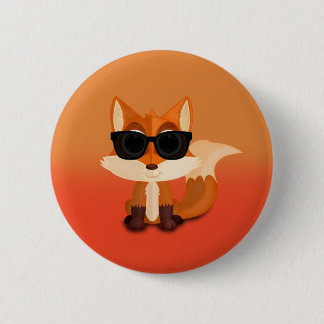 Cute Cool Fox with Sunglasses on Orange Sunset 6 Cm Round Badge