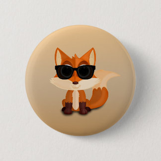 Cute Cool Fox with Sunglasses on Warm Tan Minimal 6 Cm Round Badge