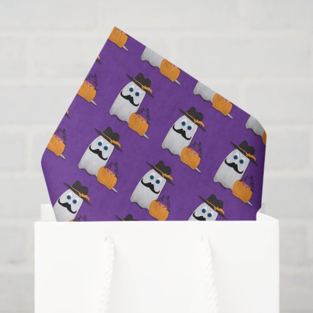 Cute Cool funny Halloween ghost moustache pattern Tissue Paper (Gift Bag)