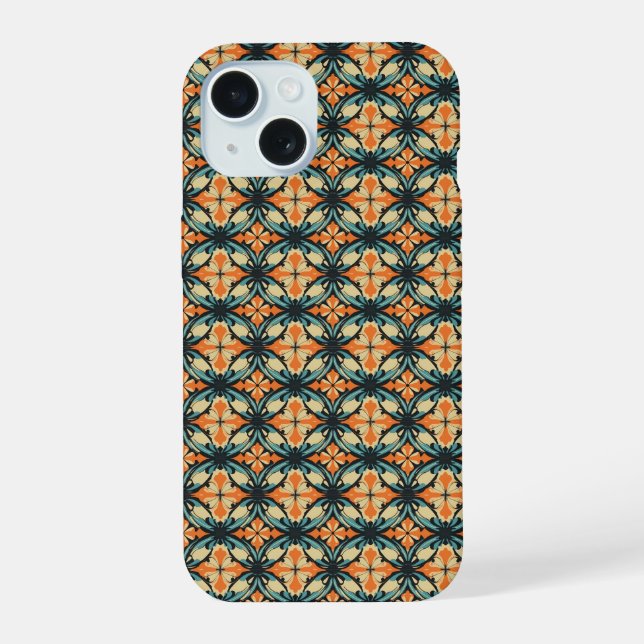 Cute Cool Glossy Orange Blue Retro Flower  iPhone 15 Case (Back)