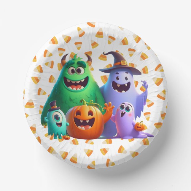 Cute  & Cool, Halloween Monsters   Paper Plate (Front)