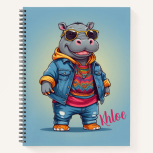 Cute Cool Happy Hippo Personalised Notebook