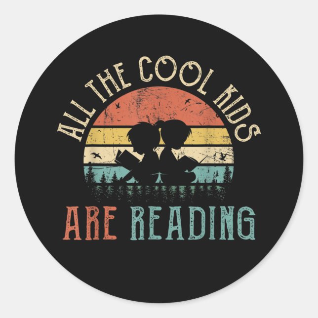 cute cool kids reading word art classic round sticker (Front)
