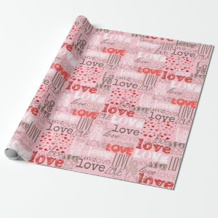 Cute Cool Modern Love Words Hearts Pink Wrapping Paper
