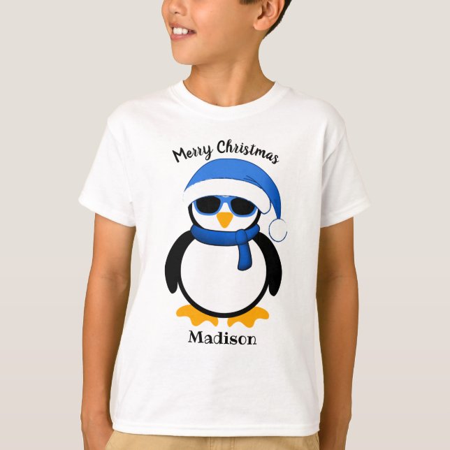 Cute cool penguin Christmas winter Personaliize T-Shirt (Front)