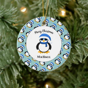 Cute cool penguin Christmas winter Personalise Ceramic Ornament