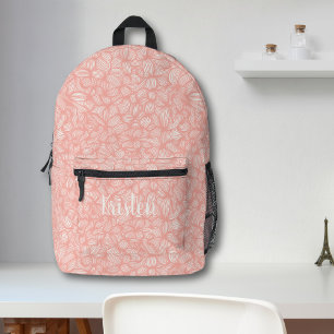 Cute Cool Pink Abstract Line Art Monogram Name Printed Backpack