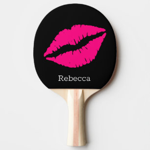 Cute Cool Pink Lip Monogrammed Ping Pong Paddle