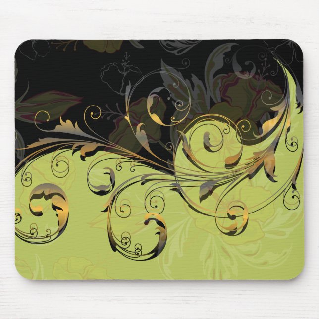 Cute Cool Retro Elegant Gold Floral Mouse Pad (Front)