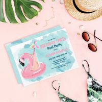 Cute Cool Tropical Flamingo Pool Party Birthday