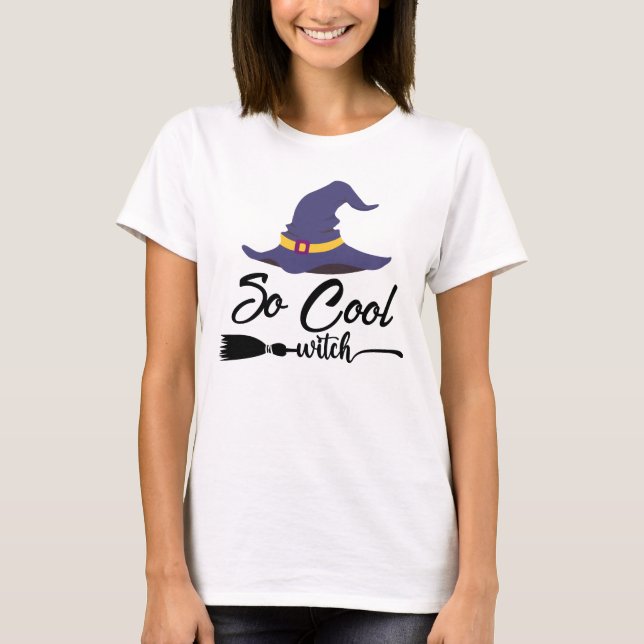 Cute Cool Witch Black White Custom Women T-Shirt (Front)
