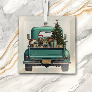 Cute Coonhound Dog Retro Truck Christmas Glass Tree Decoration