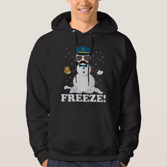 Cute Cop Snowman Freeze Funny Police Christmas Par Hoodie (Front)