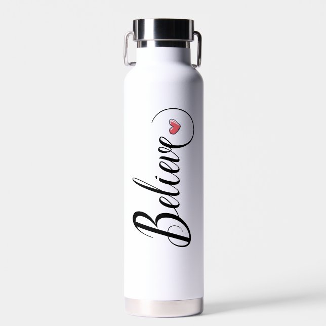 Cute copper vacuum insulated heart believe water bottle (Front)