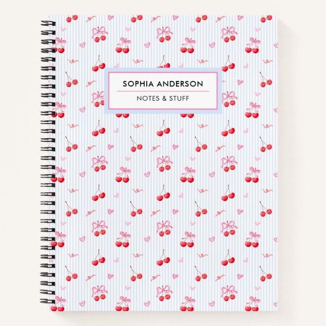 Cute Coquette Aesthetic Cherries Bows Personalised Notebook (Front)