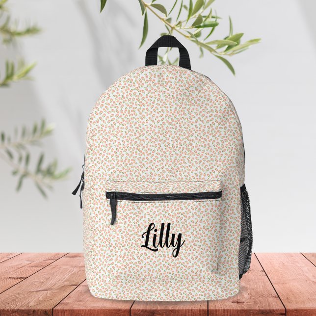 Cute Coquette Aesthetic Orange Floral Personalised Printed Backpack (Creator Uploaded)