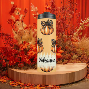 Cute Coquette Autumn Halloween Leopart Pumpkin Thermal Tumbler