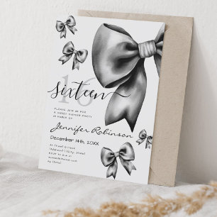 Cute Coquette Black Bow Sweet 16  Invitation