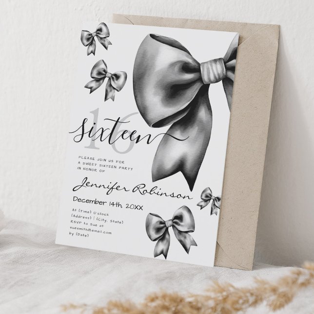 Cute Coquette Black Bow Sweet 16  Invitation (Cute Coquette Black Bow Sweet 16 Invitation)