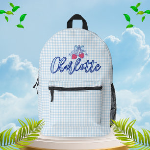 Cute Coquette Blue Bow Plaid Personalised Printed Backpack