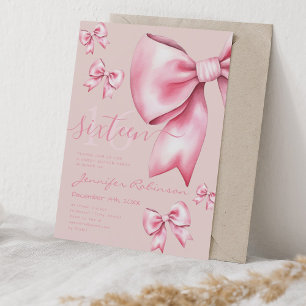 Cute Coquette Blush Pink Bow Sweet 16 Pale Rose Invitation