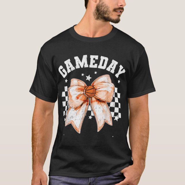 Cute Coquette Bow Basketball Retro Game Day Women  T-Shirt (Front)
