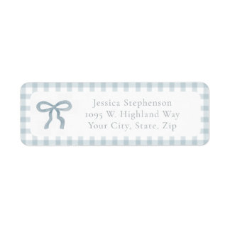 Cute Coquette Bow Blue Gingham Return Address  Label