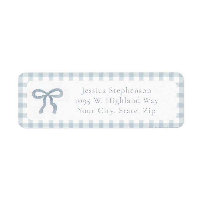 Cute Coquette Bow Blue Gingham Return Address  Label (Front)