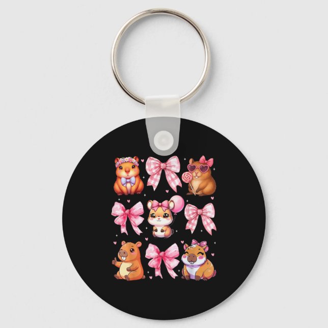 Cute Coquette Bow Capybara Pajamas Pjs Clothes Gir Key Ring (Front)
