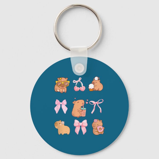 Cute Coquette Bow Capybara Pajamas Pjs Clothes Gir Key Ring (Front)
