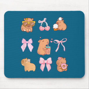 Cute Coquette Bow Capybara Pajamas Pjs Clothes Gir Mouse Pad