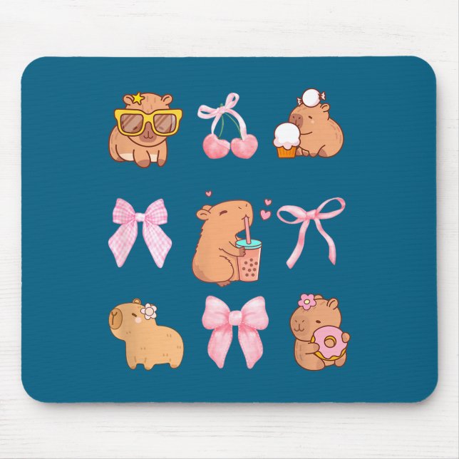 Cute Coquette Bow Capybara Pajamas Pjs Clothes Gir Mouse Pad (Front)