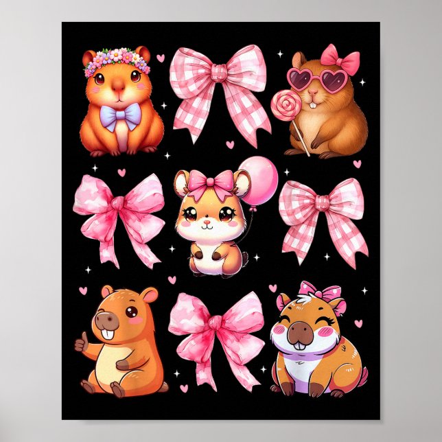 Cute Coquette Bow Capybara Pajamas Pjs Clothes Gir Poster (Front)