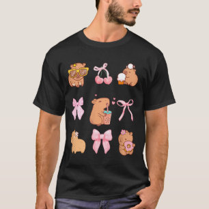 Cute Coquette Bow Capybara Pajamas Pjs Clothes Gir T-Shirt