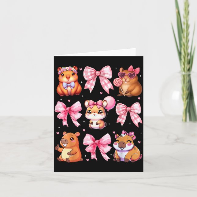 Cute Coquette Bow Capybara Pyjamas Pjs Clothes Gir Card (Front)