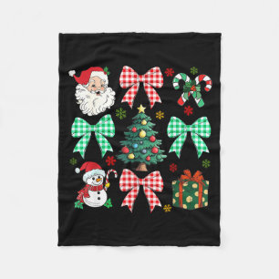 Cute Coquette Bow Christmas Tree Santa Gingerbread Fleece Blanket