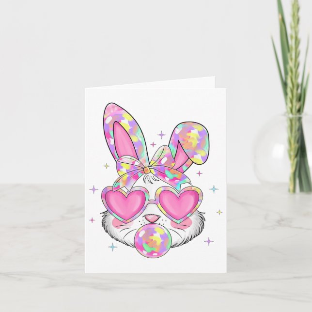 Cute Coquette Bow Easter Day Rabbit Bunny Ears Gir Card (Front)