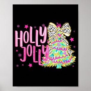 Cute Coquette Bow Girls Christmas Tree Merry Xmas Poster