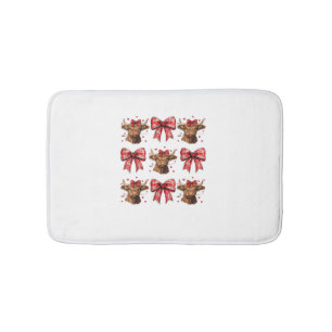 Cute Coquette Bow Heart Highland Cow Western Valen Bath Mat