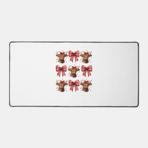 Cute Coquette Bow Heart Highland Cow Western Valen Desk Mat