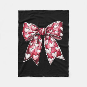 Cute Coquette Bow Heart Valentine’s Day Women Girl Fleece Blanket