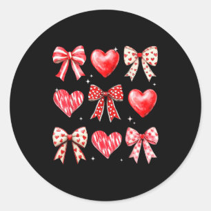 Cute Coquette Bow Hearts Valentine Girly Women Gir Classic Round Sticker