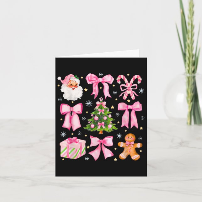 Cute Coquette Bow Nk Christmas Tree Santa Gingerbr Card (Front)