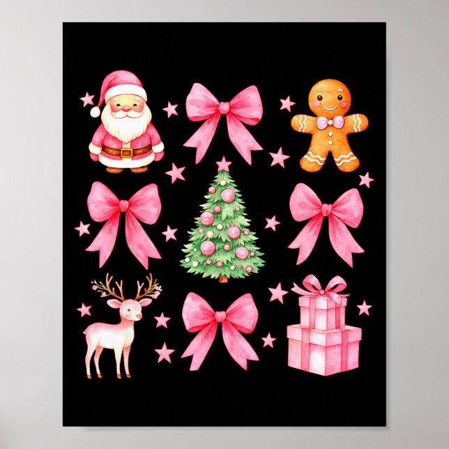 Cute Coquette Bow Nk Christmas Tree Santa Gingerbr Poster (Front)