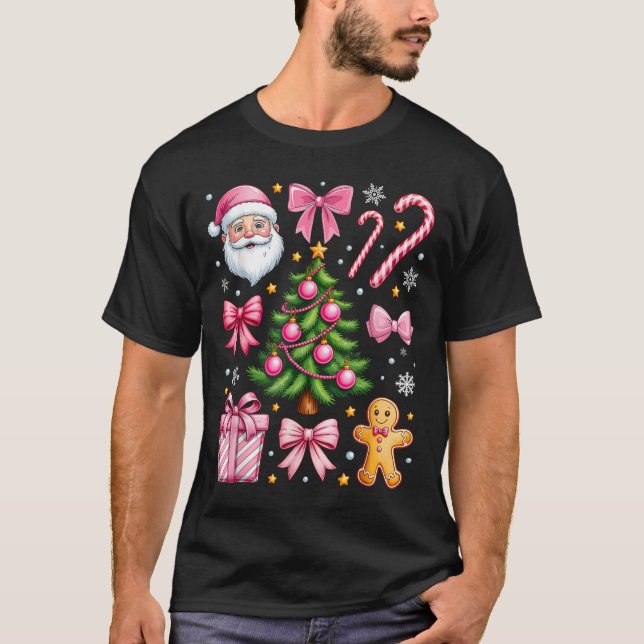 Cute Coquette Bow Nk Christmas Tree Santa Gingerbr T-Shirt (Front)