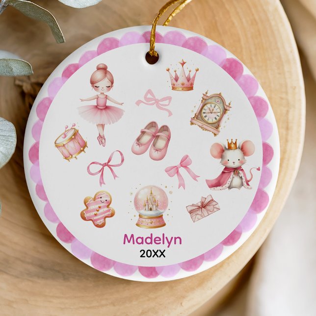 Cute coquette bow Nutcracker ballerina pink Ceramic Ornament (Creator Uploaded)
